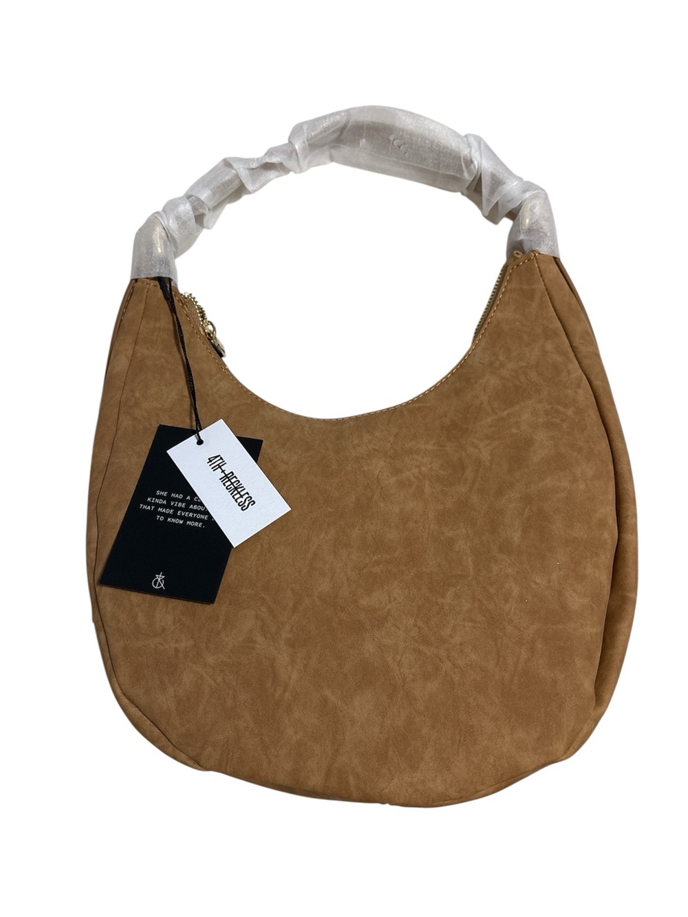 4th+ Reckless Una Faux Suede Camel / Light Brown Crescent Bag Purse NWT - Picture 6 of 8